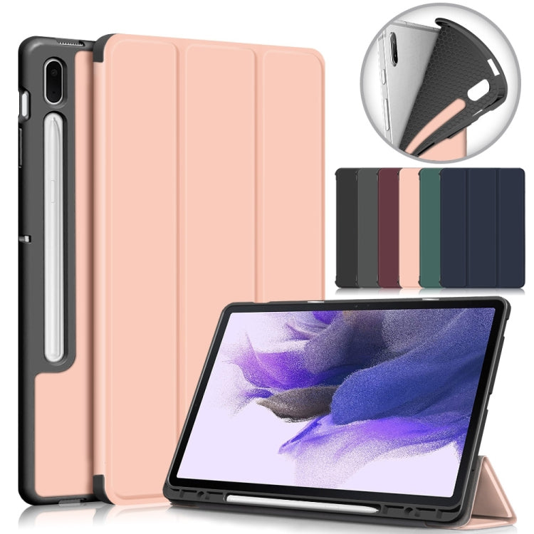 For Samsung Galaxy Tab S7 FE 12.4 Solid Color TPU Horizontal Flip Tablet Leather Case with 3-Fold Holder & Sleep / Wake-up Function(Rose Gold) by bashfashion