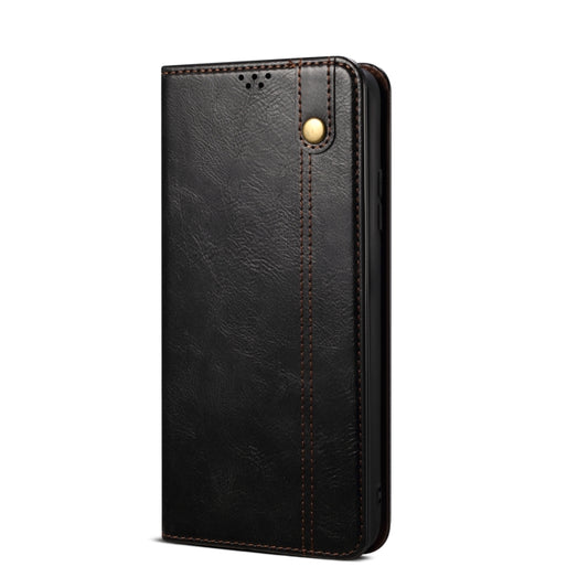 For OPPO Reno7 5G Simple Wax Crazy Horse Texture Leather Phone Case(Black) by bashfashion