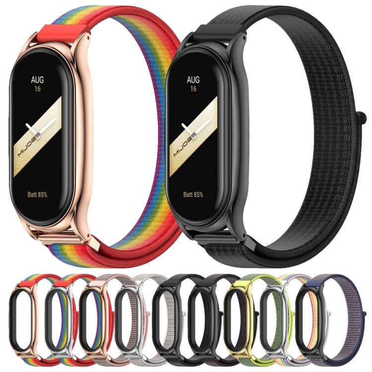 For Xiaomi Mi Band 8 Mijobs Plus Case Breathable Nylon Loop Watch Band(Rainbow Silver) by MIJOBS