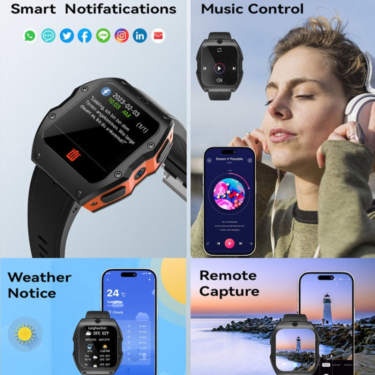 Model X 1.99 inch IP68 Waterproof Android 9.0 4G Dual Cameras Matte Smart Watch, Specification:4GB+128GB(Black) by bashfashion