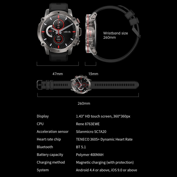 AK56 IP67 BT5.1 1.43inch Smart Watch Support Voice Call / Health Monitoring, Style:Silicone Strap(Orange) by bashfashion