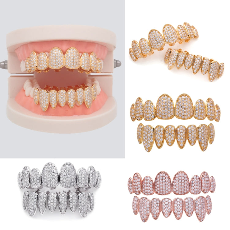 Hip Hop Braces Inlaid With Zircon, Eight Teeth Inlaid With Drill, Upper And Lower Dentures Set COS Props(Silver) by bashfashion