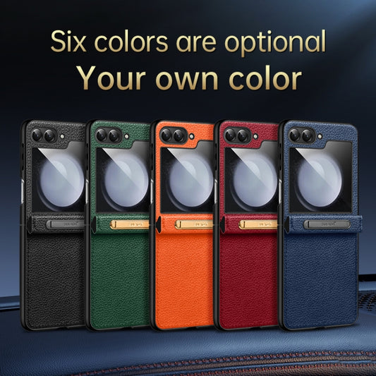 For Samsung Galaxy Z Flip5 SULADA Lychee Texture Invisible Holder Leather Back Cover Phone Case(Green) by SULADA