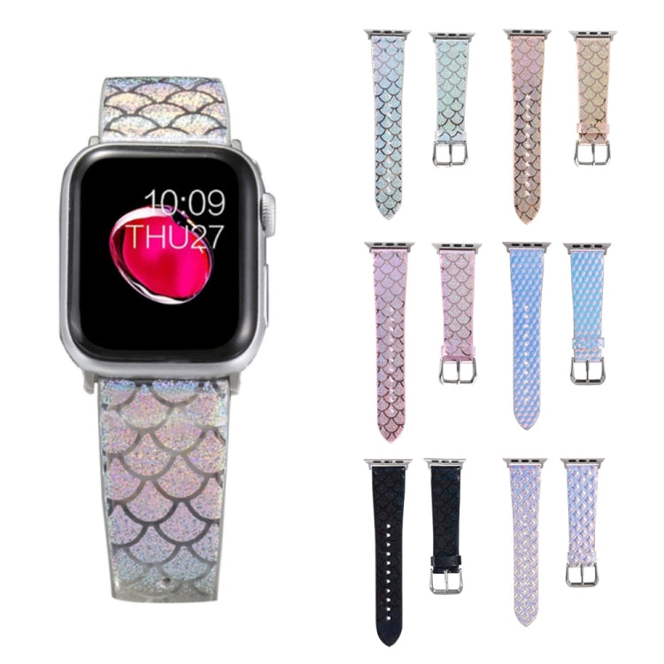For Apple Watch 5 & 4 40mm / 3 & 2 & 1 38mm Discolor Glitter Fish Scale Texture Watch Band(Square) by bashfashion