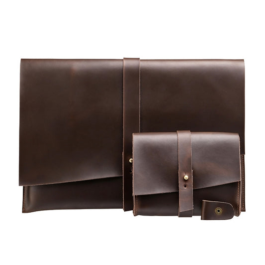 Universal Genuine Leather Business Power Adapter Laptop Tablet Bag with Cable Winder, For 12 inch and Below Macbook, Samsung, Lenovo, Sony, DELL Alienware, CHUWI, ASUS, HP(Coffee) by bashfashion