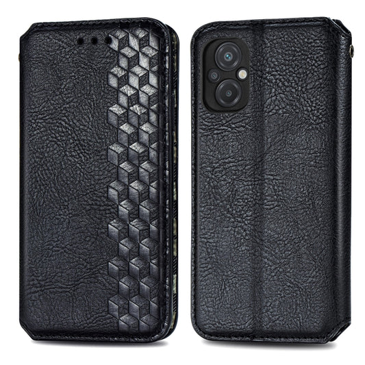 For Xiaomi Poco M5 Cubic Grid Pressed Magnetic Leather Phone Case(Black) by bashfashion