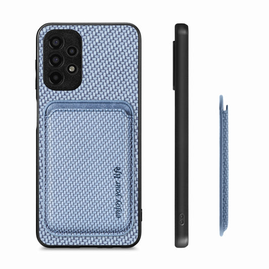 For Samsung Galaxy A13 4G Carbon Fiber Leather Card Magsafe Magnetic Phone Case(Blue) by bashfashion