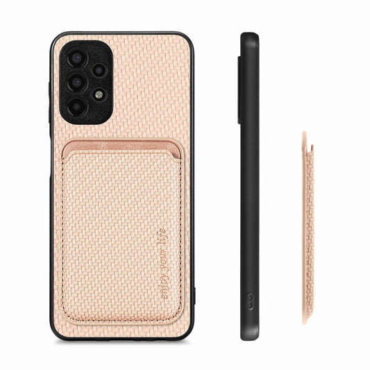 For Samsung Galaxy A13 4G Carbon Fiber Leather Card Magsafe Magnetic Phone Case(Khaki) by bashfashion