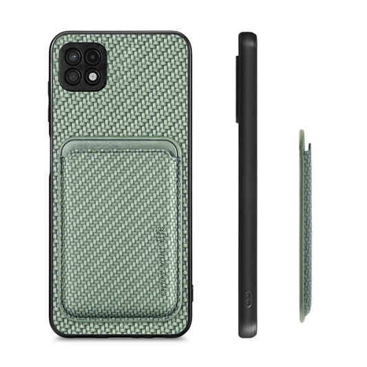 For Samsung Galaxy A22 5G Carbon Fiber Leather Card Magsafe Magnetic Phone Case(Green) by bashfashion