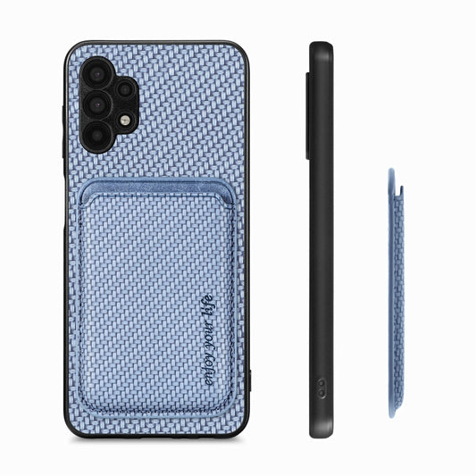 For Samsung Galaxy A32 5G Carbon Fiber Leather Card Magsafe Magnetic Phone Case(Blue) by bashfashion