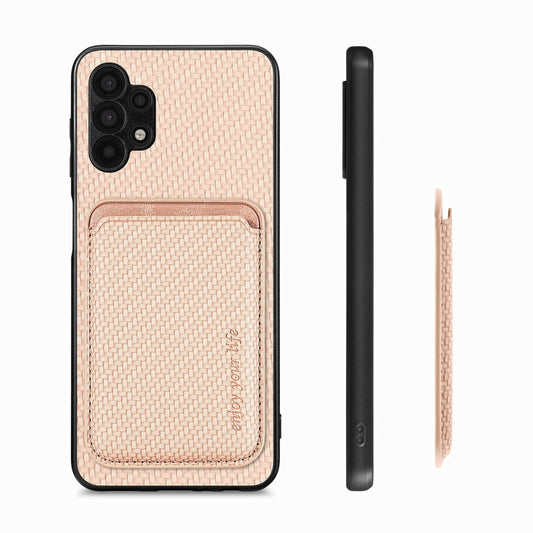 For Samsung Galaxy A32 5G Carbon Fiber Leather Card Magsafe Magnetic Phone Case(Khaki) by bashfashion