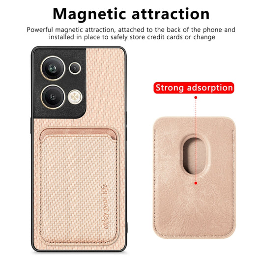 For OPPO Reno9 Pro+ Carbon Fiber Leather Card Magsafe Magnetic Phone Case(Khaki) by bashfashion