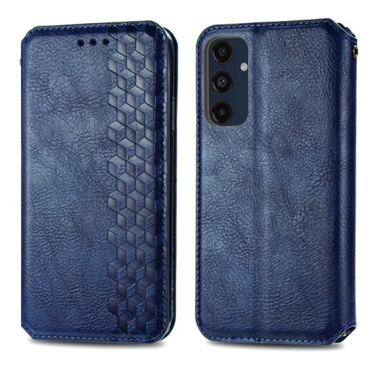 For Samsung Galaxy M55 Cubic Grid Pressed Magnetic Leather Phone Case(Blue) by bashfashion
