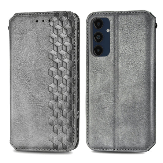 For Samsung Galaxy M55 Cubic Grid Pressed Magnetic Leather Phone Case(Gray) by bashfashion