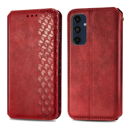 For Samsung Galaxy M55 Cubic Grid Pressed Magnetic Leather Phone Case(Red) by bashfashion