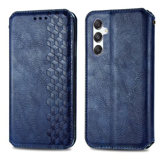 ForSamsung Galaxy M34 5G Cubic Grid Pressed Magnetic Leather Phone Case(Blue) by bashfashion