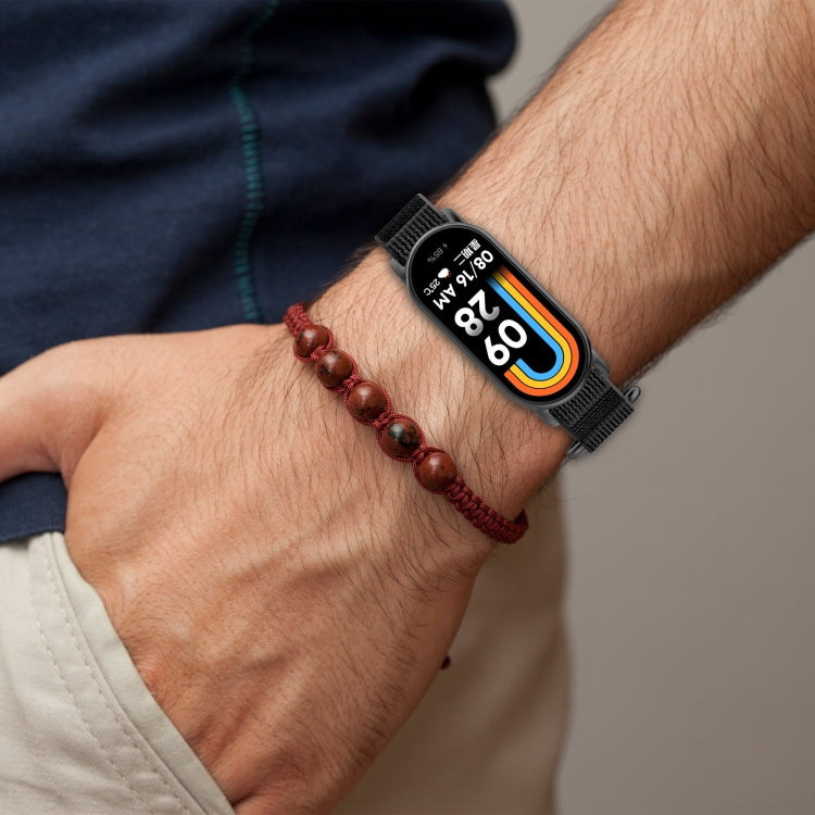 For Xiaomi Smart Band 9 NFC Loop Nylon Hook and Loop Fastener Watch Band(Orange+Beige) by bashfashion