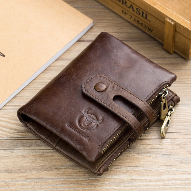 BULL CAPTAIN 021 Leather Men Vertical Wallet Short Multi-Function Wallet(Brown) by BULL CAPTAIN