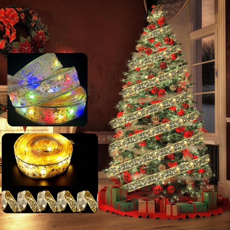 Christmas LED Lights Bronzing Double Ribbon String Lights, Specification: 2m(Gold Red Color Light) by bashfashion