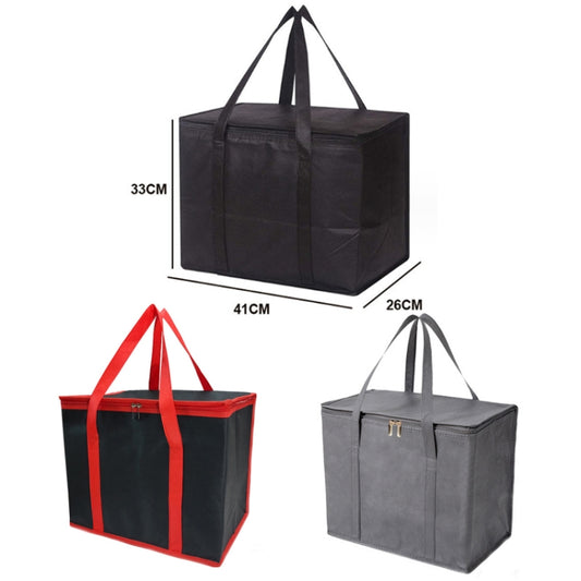 41x26x33cm Non-Woven Bento Aluminum Foil Thermal Bag Takeaway Lunch Bag With Bottom Plate(Black) by bashfashion