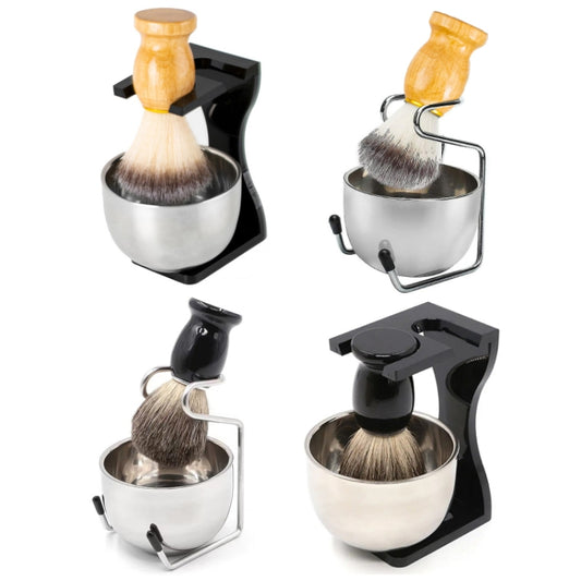 3pcs /Set Men Foam Manual Wooden Handle Beard Brush Set, Color: Badger Hair Black by bashfashion