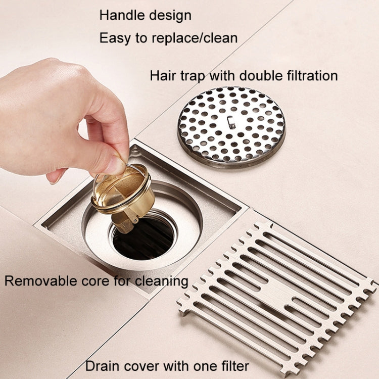 All Copper Brushed Anti-Odor Floor Drain Gravity Copper Core Bathroom Floor Drain, Specification: Round Invisible by bashfashion