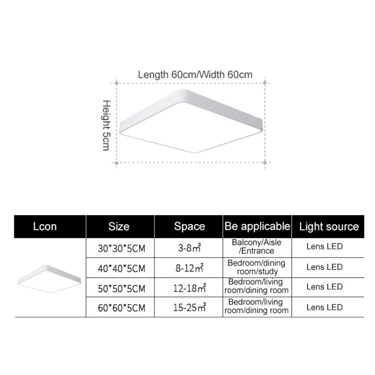 Macaron LED Square Ceiling Lamp, 3-Colors Light, Size:40cm(White) by bashfashion