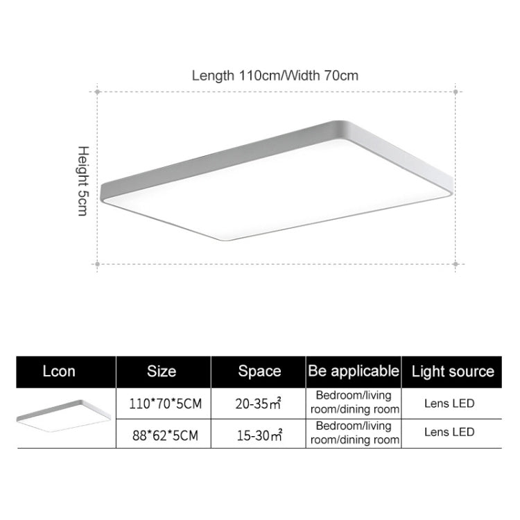 Macaron LED Rectangle Ceiling Lamp, Stepless Dimming, Size:110x70cm(Yellow) by bashfashion