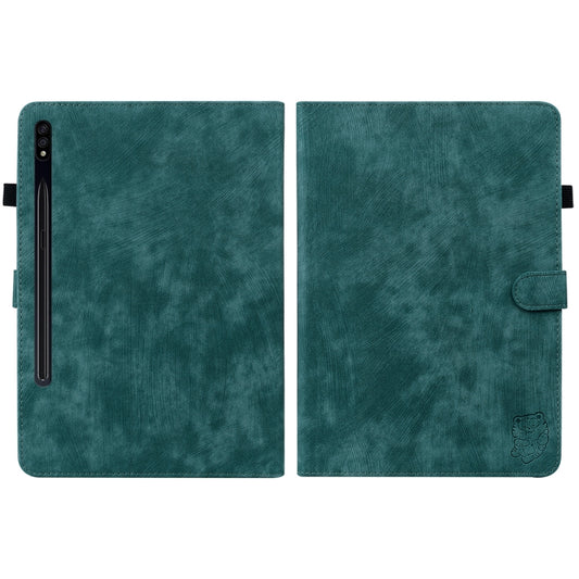 For Samsung Galaxy Tab S9+ Tiger Pattern Flip Leather Tablet Case(Dark Green) by bashfashion