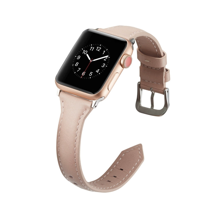 For Apple Watch 5/4 44mm & 3/2/1 42mm Thin Leather Watch Band(Pink) by bashfashion