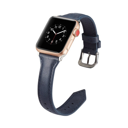 For Apple Watch 5/4 40mm & 3/2/1 38mm Thin Leather Watch Band(Blue) by bashfashion