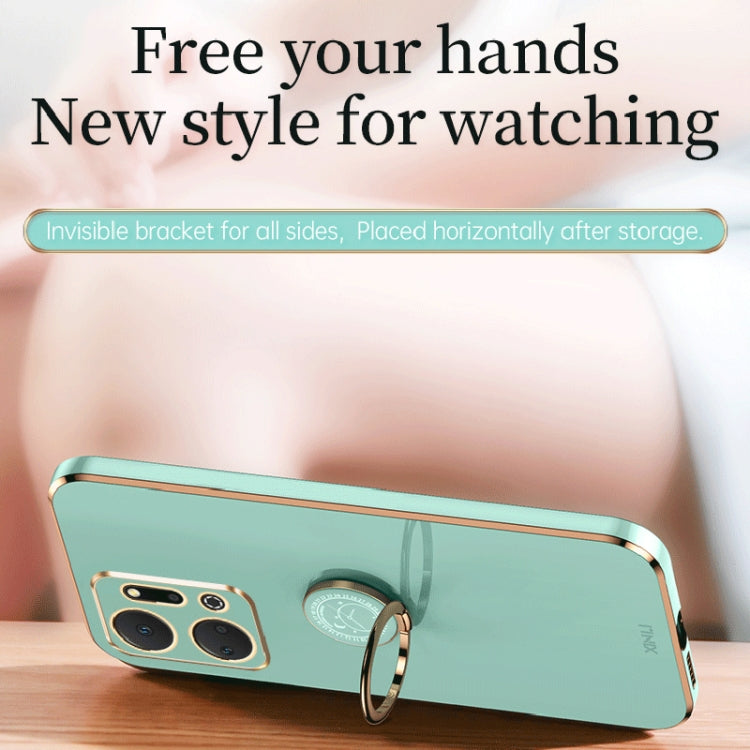 For Honor X7a 2023 XINLI Straight Edge 6D Electroplate TPU Phone Case with Ring Holder(Mint Green) by XINLI