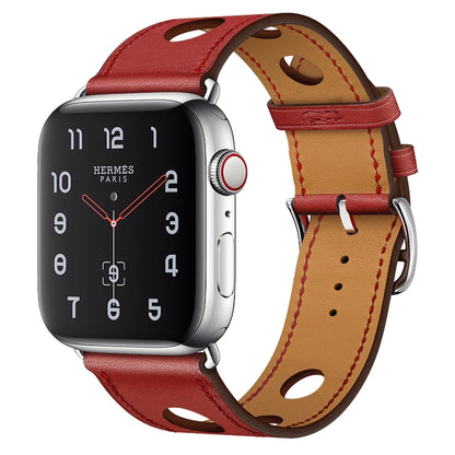 For Apple Watch Series 7 41mm / 6 & SE & 5 & 4 40mm / 3 & 2 & 1 38mm Leather Three Holes Watch Band(Red) by bashfashion