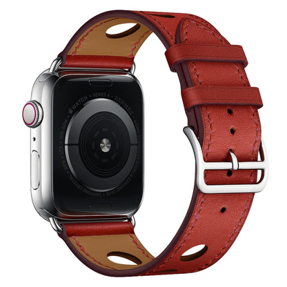 For Apple Watch Series 7 41mm / 6 & SE & 5 & 4 40mm / 3 & 2 & 1 38mm Leather Three Holes Watch Band(Red) by bashfashion