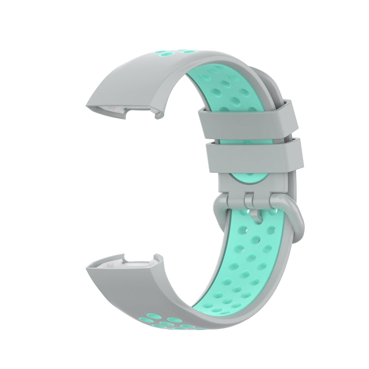 For Fitbit Charge 4 / Charge 3 / Charge 3 SE Watch Button Two Colors Silicone Replacement Strap Watchband(Grey Teal) by bashfashion