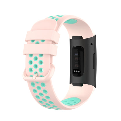 For Fitbit Charge 4 / Charge 3 / Charge 3 SE Watch Button Two Colors Silicone Replacement Strap Watchband(Light Pink Teal) by bashfashion