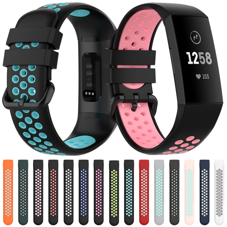 For Fitbit Charge 4 / Charge 3 / Charge 3 SE Watch Button Two Colors Silicone Replacement Strap Watchband(Light Pink Teal) by bashfashion