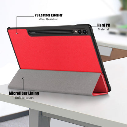 For Samsung Galaxy Tab S9+ Custer Pure Color 3-Fold Holder Smart Leather Tablet Case(Red) by bashfashion