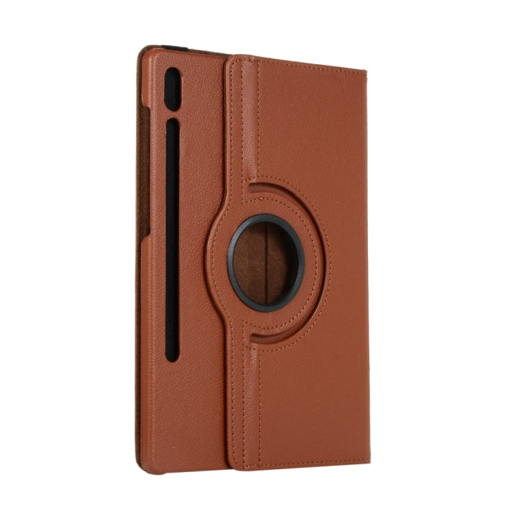 For Samsung Galaxy Tab S9 Ultra Litchi Texture 360 Degrees Rotation Holder Leather Tablet Case(Brown) by bashfashion