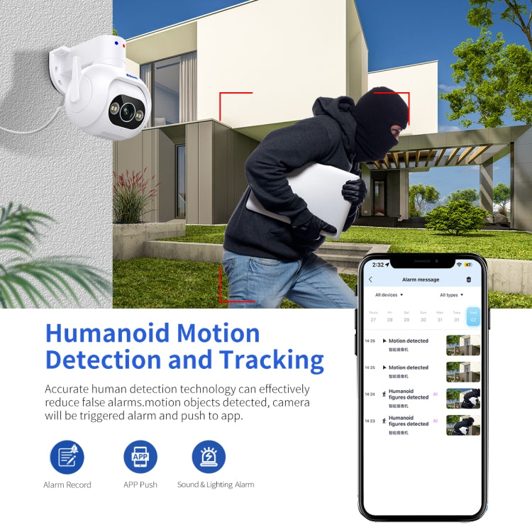 ESCAM PT304 HD 4MP Humanoid Detection Tracking WiFi Connection Sound Alarm Intelligent Night Vision H.265 Camera(AU Plug) by ESCAM