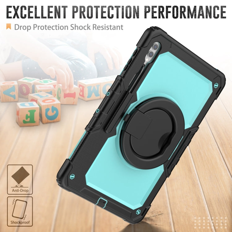 For Samsung Galaxy Tab S10 Ultra D Type Silicone Hybrid PC Tablet Case with Handle Holder(Light Blue PC) by bashfashion