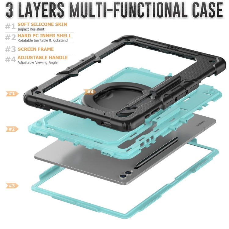 For Samsung Galaxy Tab S10 Ultra D Type Silicone Hybrid PC Tablet Case with Handle Holder(Light Blue PC) by bashfashion