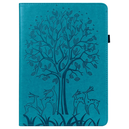 For Samsung Galaxy Tab A9+ Tree & Deer Embossed Leather Tablet Case(Blue) by bashfashion