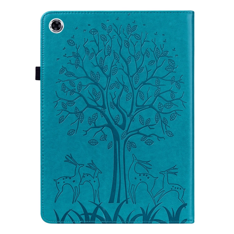 For Samsung Galaxy Tab A9+ Tree & Deer Embossed Leather Tablet Case(Blue) by bashfashion