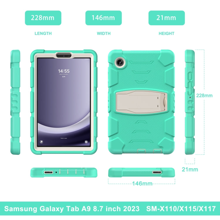 For Samsung Galaxy Tab A9 / Tab A11 3-Layer Protection Screen Frame + PC + Silicone Shockproof Combination Tablet Case with Holder(Mint Green) by bashfashion