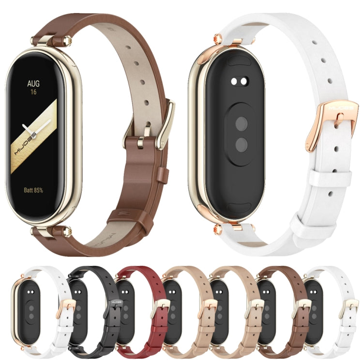 For Xiaomi Smart Band 10 / 9 / 8 Mijobs First Layer Cowhide Watch Band(Apricot Rose Gold) by MIJOBS