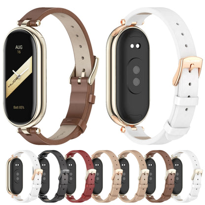 For Xiaomi Smart Band 10 / 9 / 8 Mijobs First Layer Cowhide Watch Band(Apricot Rose Gold) by MIJOBS
