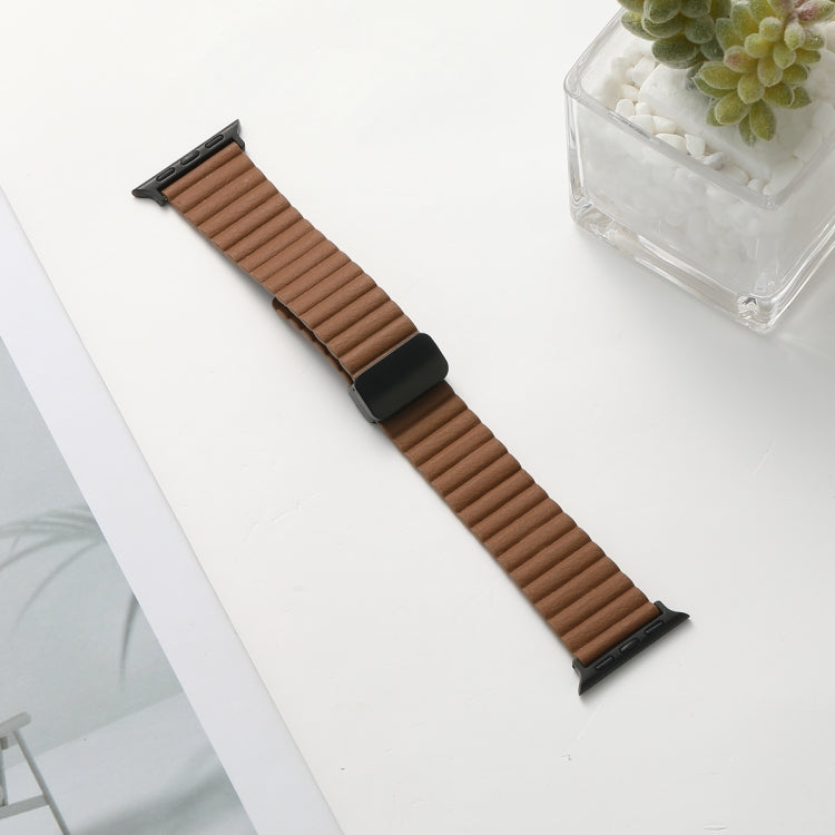 For Apple Watch SE 2022 44mm Water Ripple Magnetic Folding Buckle Watch Band, Style: Bold Version(Brown) by bashfashion