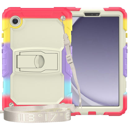 For Samsung Galaxy Tab A11 / A9 Silicone Hydric PC Tablet Case with Shoulder Strap & Holder(Colorful Red) by bashfashion