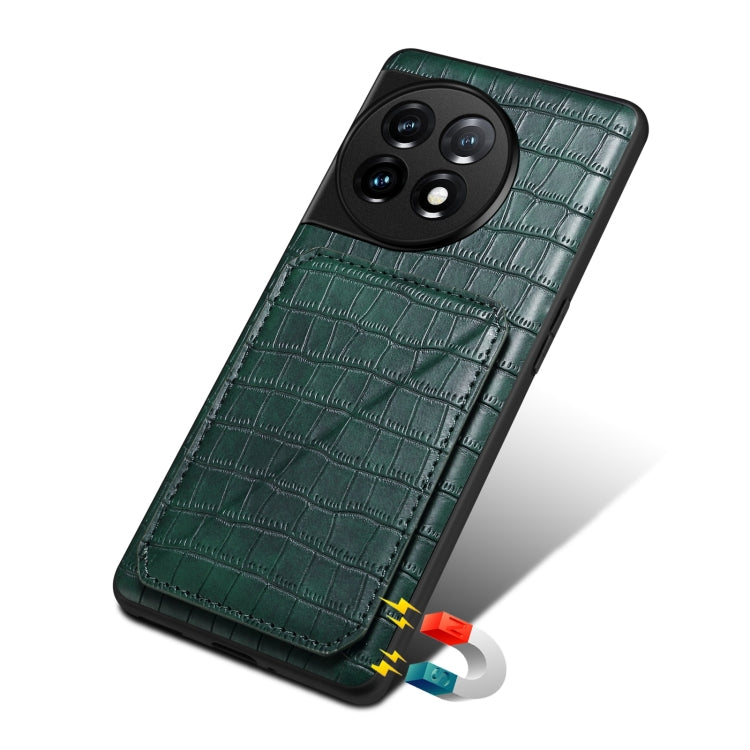 For OnePlus 11 5G Denior Imitation Crocodile Leather Back Phone Case with Holder(Green) by Denior